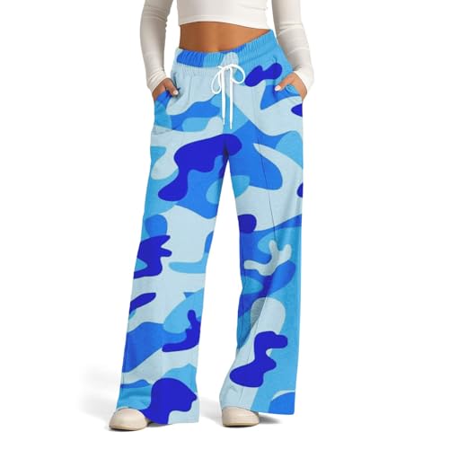 FUPODD Camouflage Hose Damen Stoffhose Sporthose Damen High Waist Palazzo Hose Mit Tunnelzug Und Taschen Jogginghose Locker Sweatpants Leicht Und Luftig Laufhosen Frauen Comfy von FUPODD