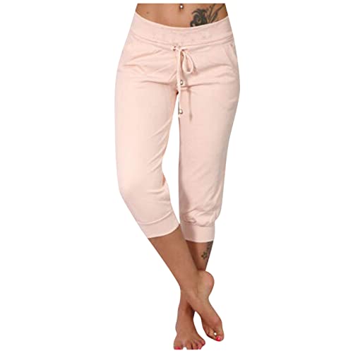 FUPODD Capri Hose Damen Freizeithose Damen Hose 7/8 Damen Sommer Hosen Mit Gummizug Sommerhosen Große Größen Damen Sweathose Damen Damen Hosen Sommer 7/8 Damenhosen Mit Gummibund Mittelalter Hose von FUPODD