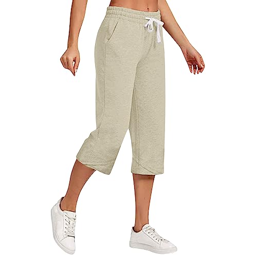 FUPODD Caprihose Damen Hoher Bund Caprihose Damen Sommer Freizeithose mit Gummibund Stretch Hose Damen Hosen Chino Sommerhosen Damen Leicht Und Luftig 3/4 Capri Hose Damen mit Taschen von FUPODD