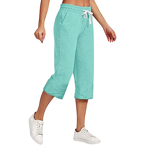 FUPODD Caprihose Damen Hoher Bund Caprihose Damen Sommer Freizeithose mit Gummibund Stretch Hose Damen Hosen Chino Sommerhosen Damen Leicht Und Luftig 3/4 Capri Hose Damen mit Taschen von FUPODD