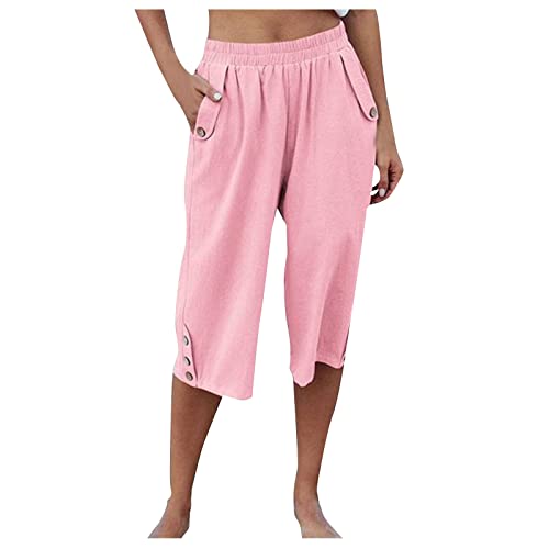 FUPODD Caprihose Damen Leinenhose Damen Sommer 7/8 Chinohose Derbe Sweatpant Sommerhose Leicht Freizeithose Sporthose Lang Gerades Bein Freizeithose Bequem Pumphose Damen Kurz Mit Taschen von FUPODD