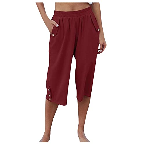 FUPODD Caprihose Damen Leinenhose Damen Sommer 7/8 Chinohose Derbe Sweatpant Sommerhose Leicht Freizeithose Sporthose Lang Gerades Bein Freizeithose Bequem Pumphose Damen Kurz Mit Taschen von FUPODD
