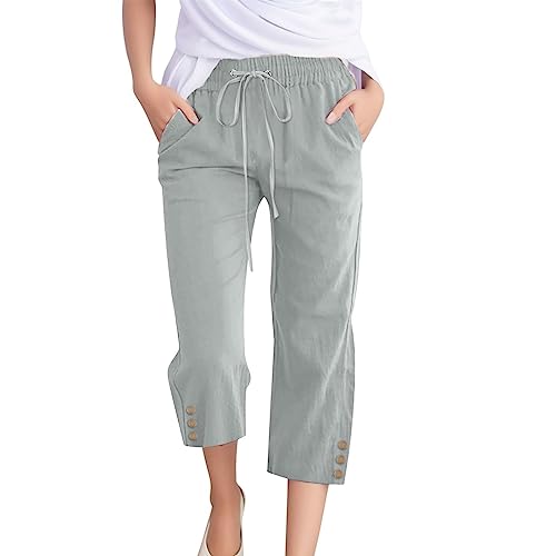 FUPODD Caprihose Damen Sommer Chinohose Sweatpant Leinenhose Damen Weites Bein Leinen Locker Schlupfhose Sommerhose High Waist Bequem Luftig Freizeithose Leicht Elegant Stoffhose Palazzo Hose von FUPODD