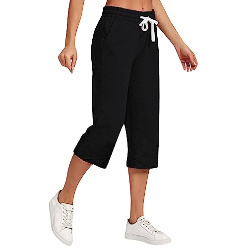 FUPODD Caprihose Damen Sommer Freizeithose Mit Gummibund Caprihose Damen Hoher Bund Stretch Hose Damen Hosen Chino Sommerhosen Damen Leicht Und Luftig 3/4 Capri Hose Damen mit Taschen von FUPODD