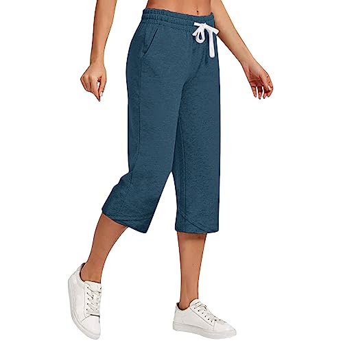 FUPODD Caprihose Damen Sommer Freizeithose Mit Gummibund Caprihose Damen Hoher Bund Stretch Hose Damen Hosen Chino Sommerhosen Damen Leicht Und Luftig 3/4 Capri Hose Damen mit Taschen von FUPODD