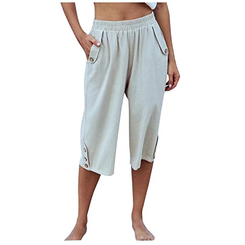 FUPODD Caprihose Damen Sommer Freizeithose Mit Gummibund Chinohose Damen Mid Waist Stretch Hose Damen Hosen Chino Sommerhosen Damen Leicht Und Luftig 3/4 Caprihose Damen mit Taschen Damen von FUPODD