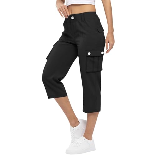 FUPODD Caprihose Damen Sommer High Waist Cargohose Damen Mit Vielen Taschen Wanderhose Damen Sporthose Damen 3/4 Arbeitshose Damen Dreiviertel Hose Damen Jogginghose Damen Freizeithose Damen Chino von FUPODD