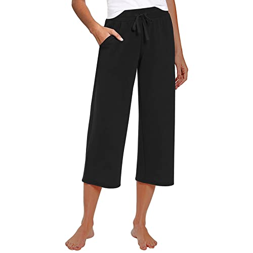 FUPODD Caprihose Damen Sommer Mit Gummizug Palazzo Hose Damen 3/4 Musselin Hose Damen Mit Taschen Stoffhose Damen Sommerhosen Damen Leicht Und Luftig Dreiviertel Hose Damen Freizeithose Damen Elegant von FUPODD