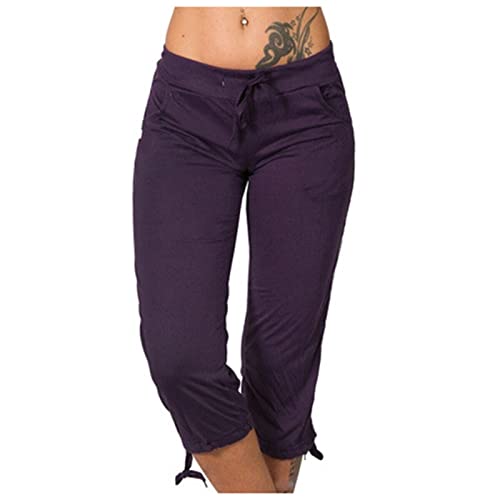 FUPODD Caprihose Damen Sommer Stretch Freizeithose Damen 7/8 Läng Pumphose Damen Kurz 3/4 Hose Mit Gummizug Sommerhosen Damen Leicht Und Luftig Elegant Leichte Sommerhosen Mit Stretch-Bund von FUPODD