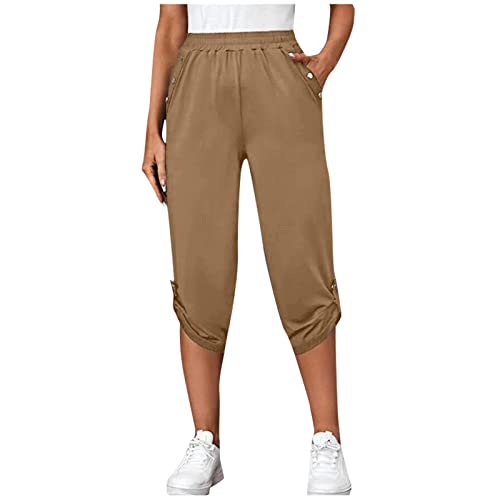 FUPODD Caprihose Sommer Stoff Sporthose Streifen Freizeithose Jogginghose Stoffhose Damen Sommer Leicht Casual Stretch Hose Legging Hose Sommerhosen Leicht 3/4 Damen Arbeitshose Stretch High Waist von FUPODD