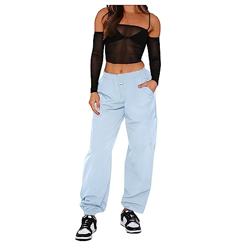 FUPODD Cargohose Baggy Low Waist Cargo Damen Cargo Hosen Oversize Vintage Wanderhose Damen Sommer Freizeithose Lang Große Größen Arbeitshose Damen Gummizug Damen Hose mit Weitem Bein von FUPODD