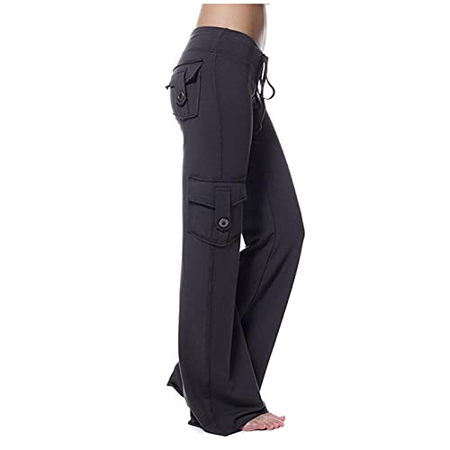 FUPODD Cargohose Damen High Waist Jogginghose Damen Baggy Sporthose Damen Lang mit Kordelzug Outdoorhose Damen Stretch Streetwear Weite Trainingshose Schwarze Wanderhose Damen Langgröße von FUPODD