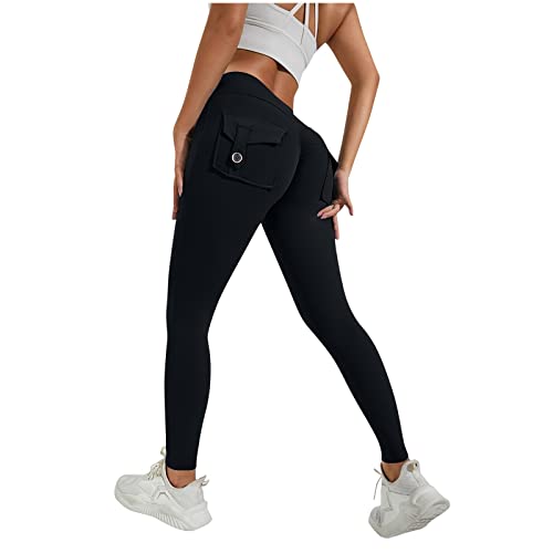 FUPODD Cargohose Damen Stretch Jogginghose Damen Lang Leggings mit Bauchkontrolle Push Up Leggings Po Damen Leggings Gym Leggings mit Taschen Fitnesshose Gym Sporthose Blickdichte Sweathose von FUPODD