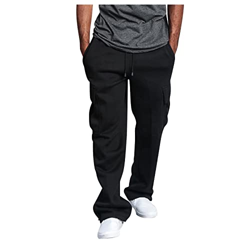 FUPODD Cargohose Herren Baggy Schwarz Chino Hose Herren Regular Fit Stretch Jogginghose Lang Hose mit Seitentaschen Arbeitshose Freizeithose Sporthose Männer Oversized von FUPODD