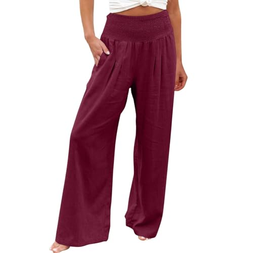FUPODD Culotte Damen Sommer Palazzo Hose High Waist Pluderhose Weites Bein Freizeithose Elastic Waist Wanderhose Baumwolle Paperbag Hosen High Rise Luftige Hose Stylische Musselin Hose Elegant von FUPODD