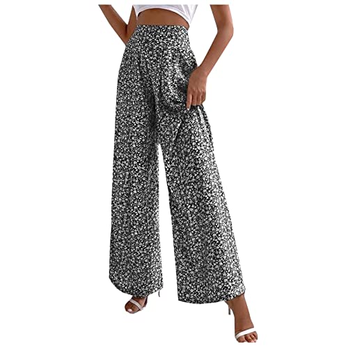 FUPODD Culottes Hosen Damen, Leichte Sommerhose,Damen Marlenehose Elegant Hohe Taille Palazzo Hose Plissee Druck Sommerhosen wickelhose Hosenrock Freizeithose Ausgestelltes Bein Elastischer Bund von FUPODD