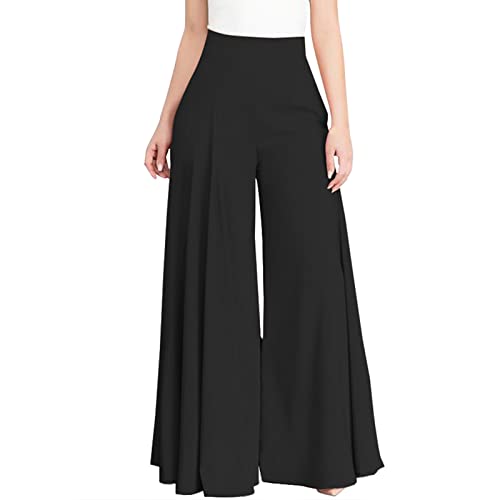 FUPODD Culottes Hosen Damen,Palazzo Hose Plissee High Waist Sommerhose Damen Leicht Elegant Schlaghose Stretch Schwarz Wickelhose Damen Hoch Geschnitten Pumphose Große Größen Freizeithose Lang von FUPODD