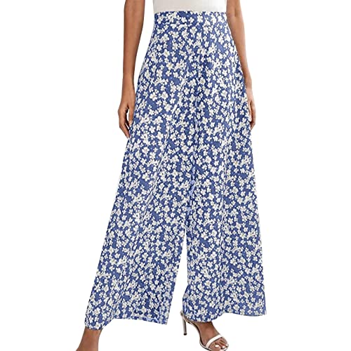 FUPODD Culottes Hosen Damen,Wickelhose Damen Hoch Palazzo Hose Damen High Waist Stoffhose Sommer Leicht Hose Elegant Stretch Geschnitten Pumphose Damen Große Größen Schlaghose Blumen Damen von FUPODD