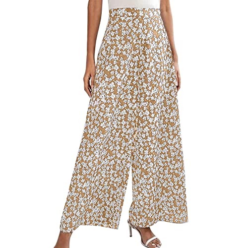 FUPODD Culottes Hosen Damen,Wickelhose Damen Hoch Palazzo Hose Damen High Waist Stoffhose Sommer Leicht Hose Elegant Stretch Geschnitten Pumphose Damen Große Größen Schlaghose Blumen Damen von FUPODD