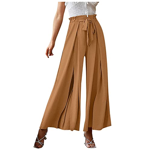 FUPODD Culottes Hosen Damen Festlich Elegant Freizeithose Lang Weites Bein Marlenehose Elegant Hohe Taille Mit Kordelzug Palazzo Hose Sommer Plissee Caprihose Wickelhose Mit Schlitz Haremshose von FUPODD