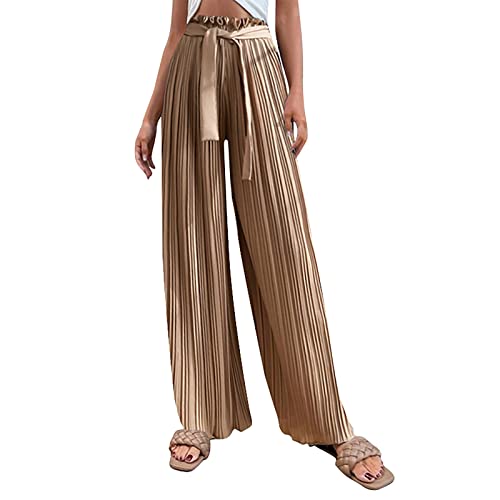 FUPODD Culottes Hosen Damen Festlich Elegant Palazzo Hose Sommer Plissee Freizeithose Lang Weites Bein Marlenehose Elegant Hohe Taille Mit Kordelzug Wickelhose Hosenrock Haremshose von FUPODD