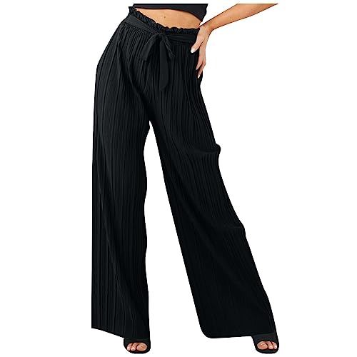 FUPODD Culottes Hosen Damen Festlich Elegant Palazzo Hose Sommer Plissee Freizeithose Lang Weites Bein Marlenehose Elegant Hohe Taille Mit Kordelzug Wickelhose Hosenrock Haremshose von FUPODD