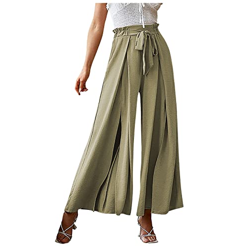 FUPODD Culottes Hosen Damen Festlich Elegant Palazzo Hose Sommer Plissee Marlenehose Elegant Hohe Taille Mit Kordelzug Wickelhose Hosenrock Haremshose Freizeithose Lang Weites Bein von FUPODD