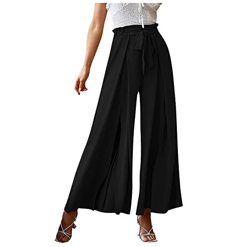 FUPODD Culottes Hosen Damen Festlich Elegant Palazzo Hose Sommer Plissee Marlenehose Elegant Hohe Taille Mit Kordelzug Wickelhose Hosenrock Haremshose Freizeithose Lang Weites Bein von FUPODD