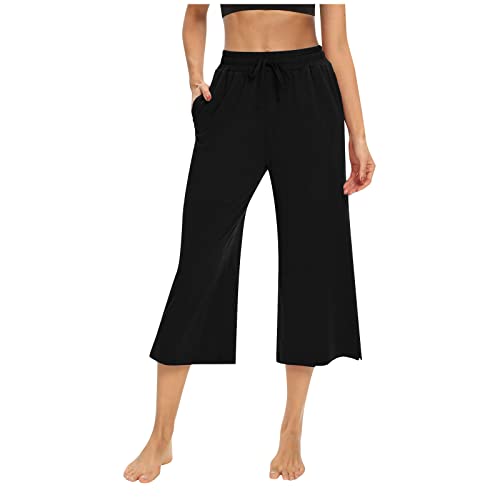 FUPODD Culottes Hosen Damen Leichte Sommerhose, Damen Caprihose Damen Sommer Stretch Hose Weites Bein Sommerhosen Leicht Und Luftig 3/4 Schlaghose High Waist Atmungsaktive Freizeithose Aus Eisseide von FUPODD