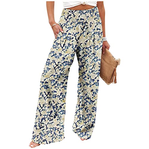 FUPODD Culottes Hosen Damen Leinenhose Damen Sommer Lang Weites Bein Leichte Sommerhose, Damen Sommerhose High Waist Luftig Leinen Freizeithose Leicht Elegant Schlupfhose Stoffhose Palazzo Hose von FUPODD