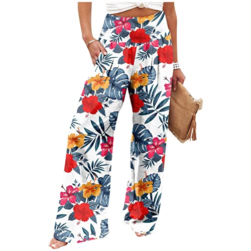 FUPODD Culottes Hosen Damen Leinenhose Damen Sommer Lang Weites Bein Leichte Sommerhose, Damen Sommerhose High Waist Luftig Leinen Strandhosen Leicht Elegant Schlupfhose Stoffhose Palazzo Hose von FUPODD