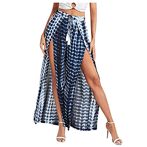 FUPODD Culottes Hosen Damen Ouvert Leichte Sommerhose, Damen Palazzo Hose Mit Schlitz Damen Sommerhosen Leicht Und Luftig Freizeithose Offener Wickelhose Mit Kordelzug Marlenehose Elegant Hohe Taille von FUPODD