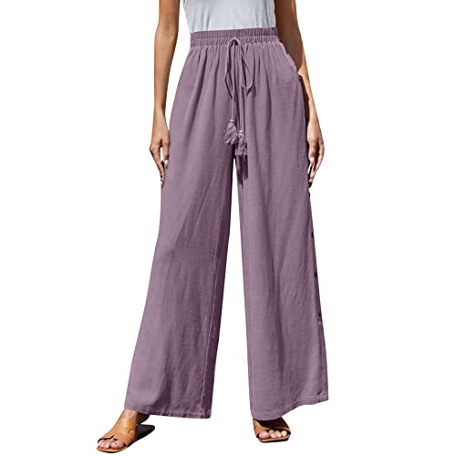 FUPODD Culottes Hosen Mit Kordelzug Sommerhosen Damen Leicht Und Luftig Damen Freizeithose Lang Mit Seitentasche Marlenehose Elegant Hohe Taille Plissee Palazzo Hose Sommer Druck Sommerhose von FUPODD