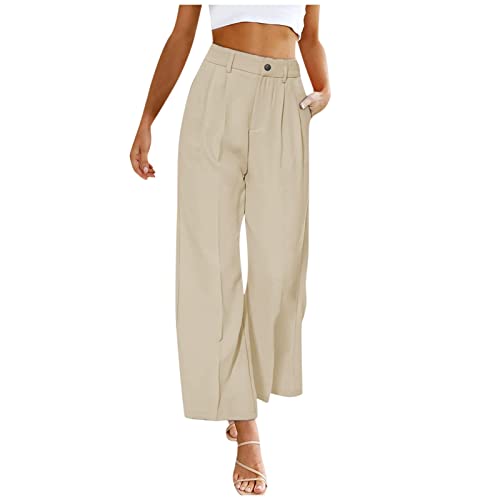 FUPODD Culottes Hosen Sommerhose Damen Leicht Hohe Taile Anzughose Elegant Marlenehose Weites Bein Freizeithose Mit Gummizug Business Hosen Bequeme Lounge Hose Frauen Luftig Palazzo Hose von FUPODD