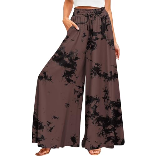 FUPODD Culottes Hosen Stoffhose Damen Sommer Leicht Palazzo Hose High Waist Wide Leg Hose Tie Dye Strandhose Weites Bein Hosen Damen Baggy Mit Tunnelzug Und Taschen Schlupfhose von FUPODD