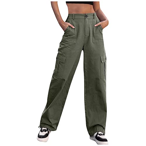 FUPODD Damen Cargohose Baggy Oversize Vintage Damen Arbeitshose Stretch High Waist Cargo Hose Mit Seitentaschen Damen Damen Freizeithose Weites Bein Hose Damen mit Reissverschluss von FUPODD