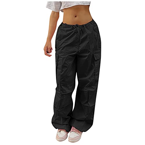 FUPODD Damen Cargohose Baggy Oversize Vintage Leichte Sommer-Cargo Hose Damen Freizeithose Lang Sommer Cargohose Low Waist Cargo Jeans Cargo Hosen Mit Seitentaschen Damen Hose mit Weitem Bein von FUPODD