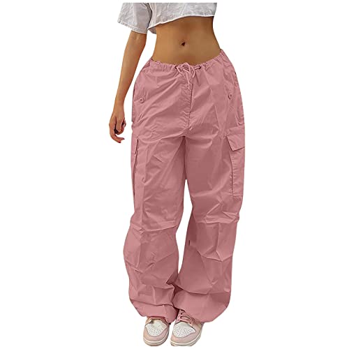 FUPODD Damen Cargohose Baggy Oversize Vintage Leichte Sommer-Cargo Hose Damen Freizeithose Lang Sommer Cargohose Low Waist Cargo Jeans Cargo Hosen Mit Seitentaschen Damen Hose mit Weitem Bein von FUPODD