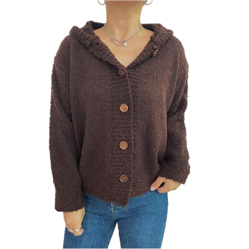 FUPODD Damen Grobstrickjacke Kurz Strickjacke Damen Winter Warm Strick Cardigan Mit Knöpfen Strickjacken Langarm Dicke Damenstrickjacke Grobstrick Strickmantel Elegant Kurze Strickcardigan Flauschig von FUPODD
