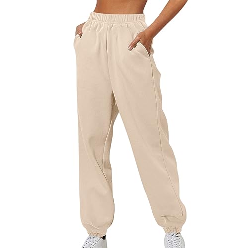 FUPODD Damen Jogginghose mit Taschen Trainingshose Damen Große Größen Hose Damen Gummibund Trekkinghose Winter Sporthose Weit Sporthose Freizeithose Jogginghosen Outdoorhose mit Kordelzug von FUPODD