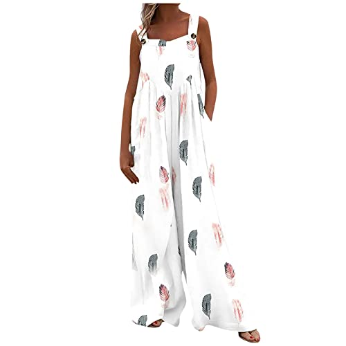 FUPODD Damen Jumpsuit Elegant Sommer Rückenfreier Jumpsuit Damen Lang Schnittmuster Gemütlich Overall Mit Taschen Und V-Ausschnitt Farbverlauf Latzhose Arbeit ärmelloser Einfarbiger Onesie Blumen von FUPODD