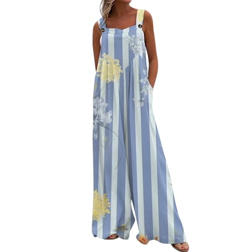 FUPODD Damen Jumpsuit Sommer Ohne Ärmel Dünn Jumpsuits Für Damen Leicht Overall Luftig Batik Blickdicht Bohemian Latzhose Plus Size Blumen Playsuit Outdoor Übergröße Onesie Stoff One Piece Freizeit von FUPODD
