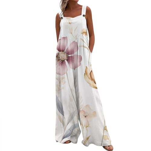 FUPODD Damen Jumpsuit Sommer Ohne Ärmel Dünn Jumpsuits Für Damen Leicht Overall Luftig Batik Blickdicht Bohemian Latzhose Plus Size Blumen Playsuit Outdoor Übergröße Onesie Stoff One Piece Freizeit von FUPODD