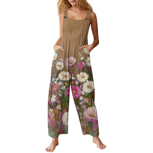 FUPODD Damen Jumpsuit Sommer Wide Leg Musselin Overalls & Jumpsuits Playsuit Sommerlicher Hosenanzug Ibiza Style Latzhose Zuhause Onesie Latzhosen Lang Weites Bein Einteiler Romper Träger Luftig von FUPODD
