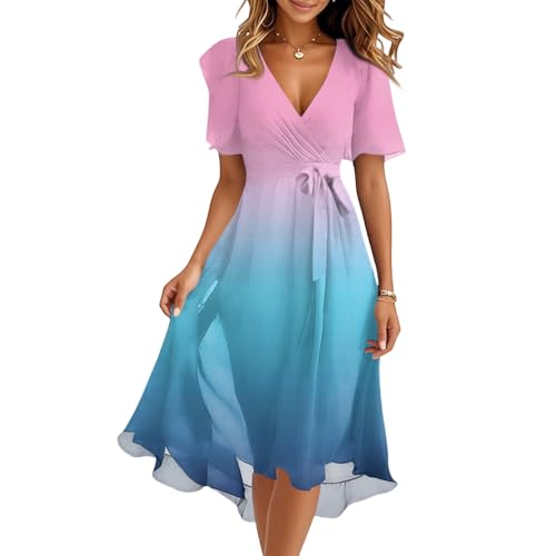 FUPODD Damen Kleider Elegant Abiballkleider Kleidung Strandkleid Damen Luftig Wickel Abschlusskleider Lang Umstandskleid Lange Abendkleider Plissee Etuikleid Festliches Boho Kleid Rüschen Festliche von FUPODD