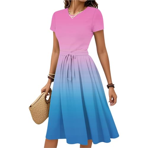 FUPODD Damen Kleider Elegant Kleidung Knielang Vintage Strandkleid Damen Luftig Umstandskleid Lange Abendkleider Etuikleid Festliches Lässig Tshirt Kleid Schwarzes Shirtkleid Festliche Farbverlauf von FUPODD