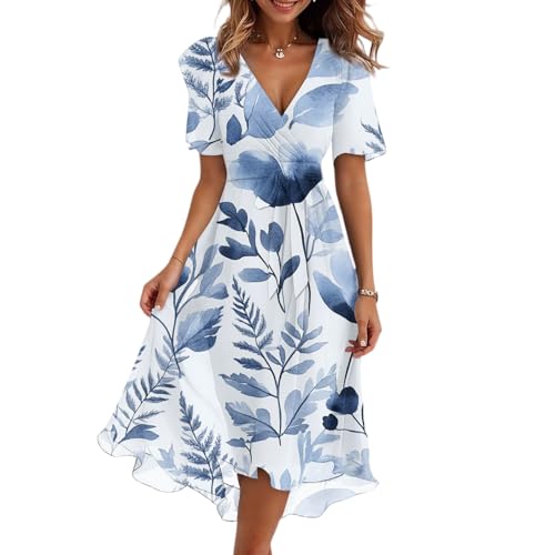 FUPODD Damen Kleider Elegant Lange Strandkleid Damen Luftig Wickel Abschlusskleider Lang Abiballkleider Kleidung Abendkleider Plissee Etuikleid Festliches Boho Kleid Rüschen Festliche Umstandskleid von FUPODD