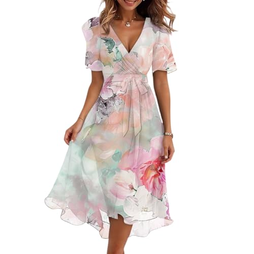 FUPODD Damen Kleider Elegant Lange Strandkleid Damen Luftig Wickel Abschlusskleider Lang Abiballkleider Kleidung Abendkleider Plissee Etuikleid Festliches Boho Kleid Rüschen Festliche Umstandskleid von FUPODD