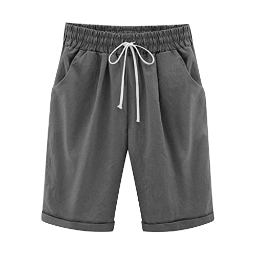 FUPODD Damen-Shorts Leichte Sommerhose, Damen Leinenhose Damen Freizeithose Damen Kurzgröße Mit Taschen Sommer Kurze Shorts Damen Elegant High Waist Tunnelzug Stretch Elastische Sport von FUPODD