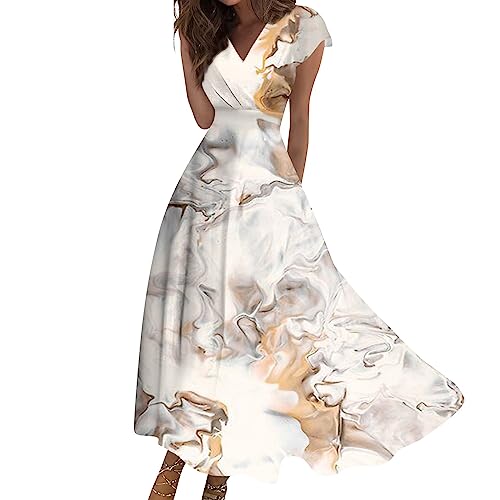 FUPODD Damen Sommerkleid Lässig Party Kleid Alltag Elegante Sommerkleider Damen Leicht Und Luftig Oben Eng Unten Locker Kleider Hawaii Strandkleid Hochzeitsgast Strandkleider Langes Damenkleider von FUPODD